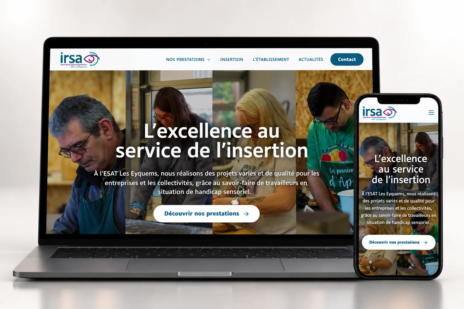 Mockup du site ESAT Les Eyquems sur ordinateur et mobile