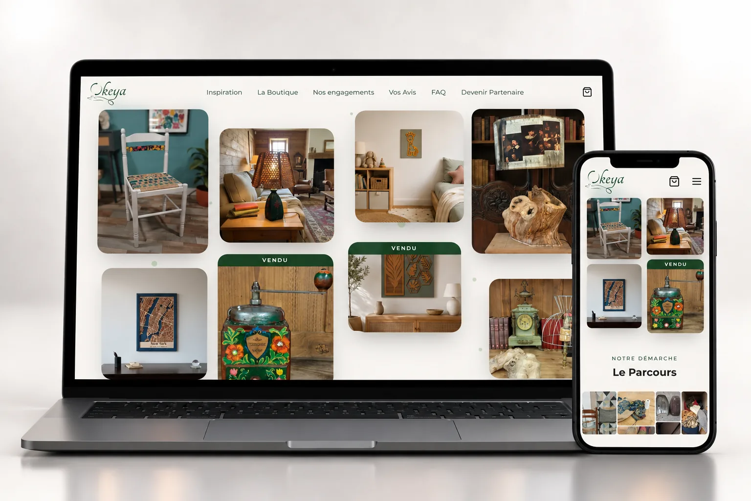 Mockup du site Okeya sur ordinateur et mobile